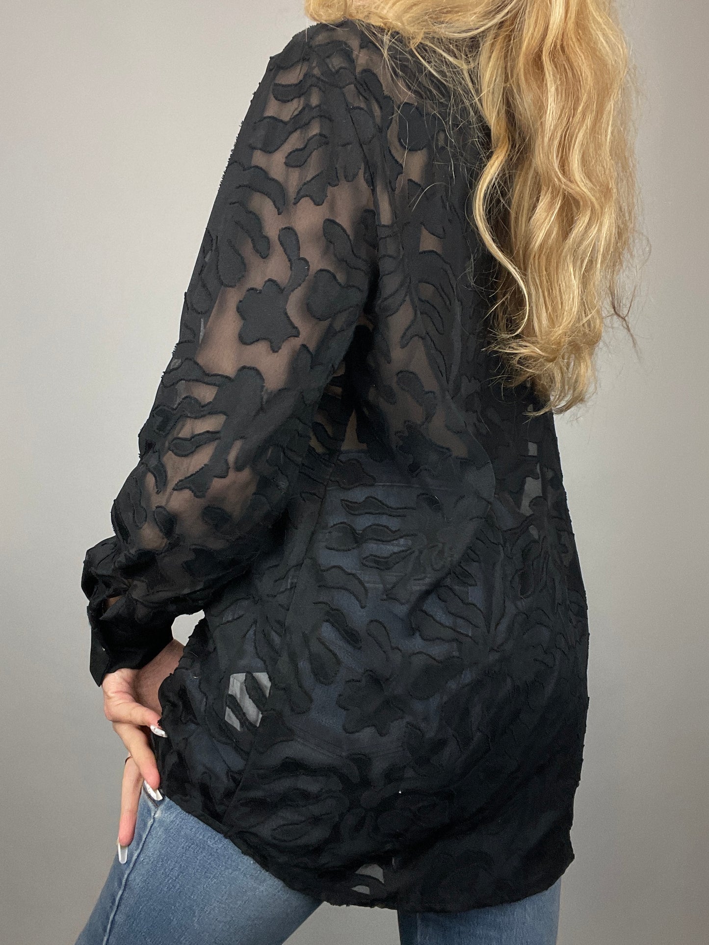 Chemisier transparent y2k noir motif vintage
