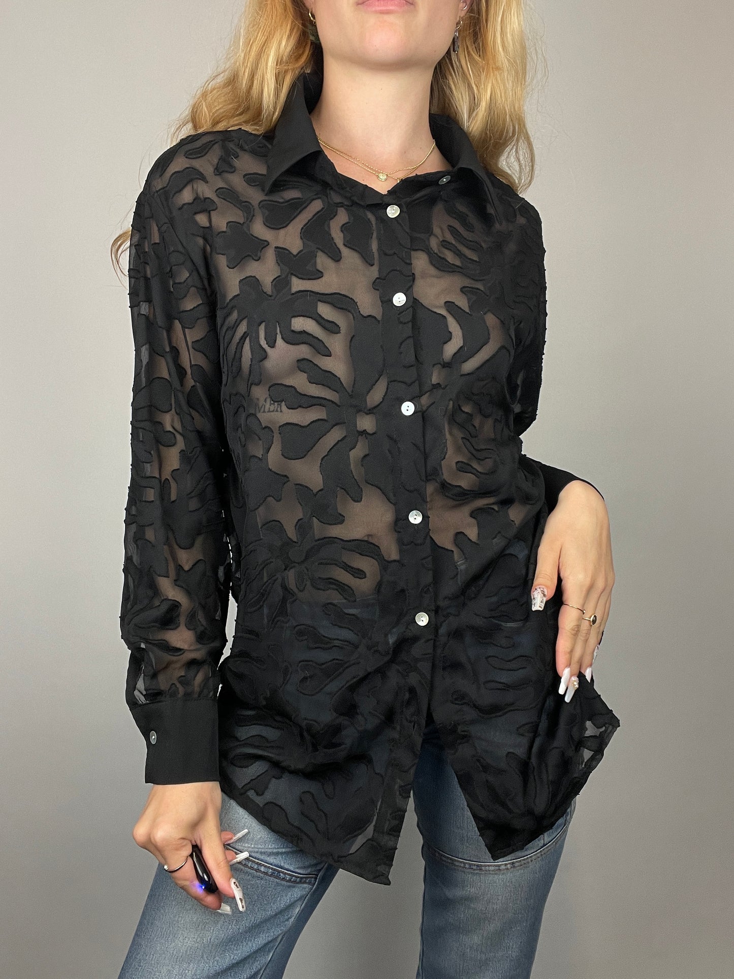 Chemisier transparent y2k noir motif vintage