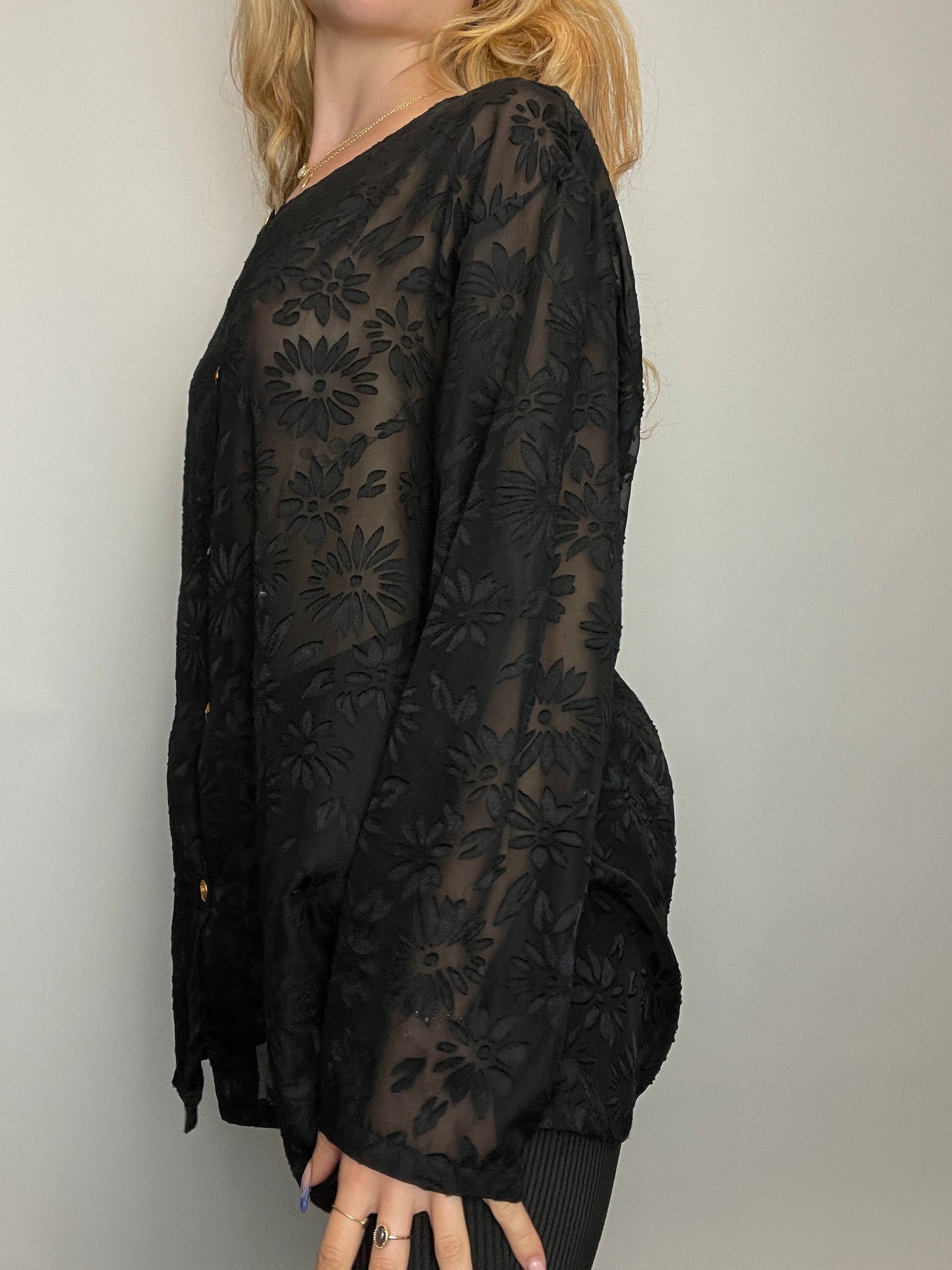 Chemise brodé y2k transparente noir motif vintage