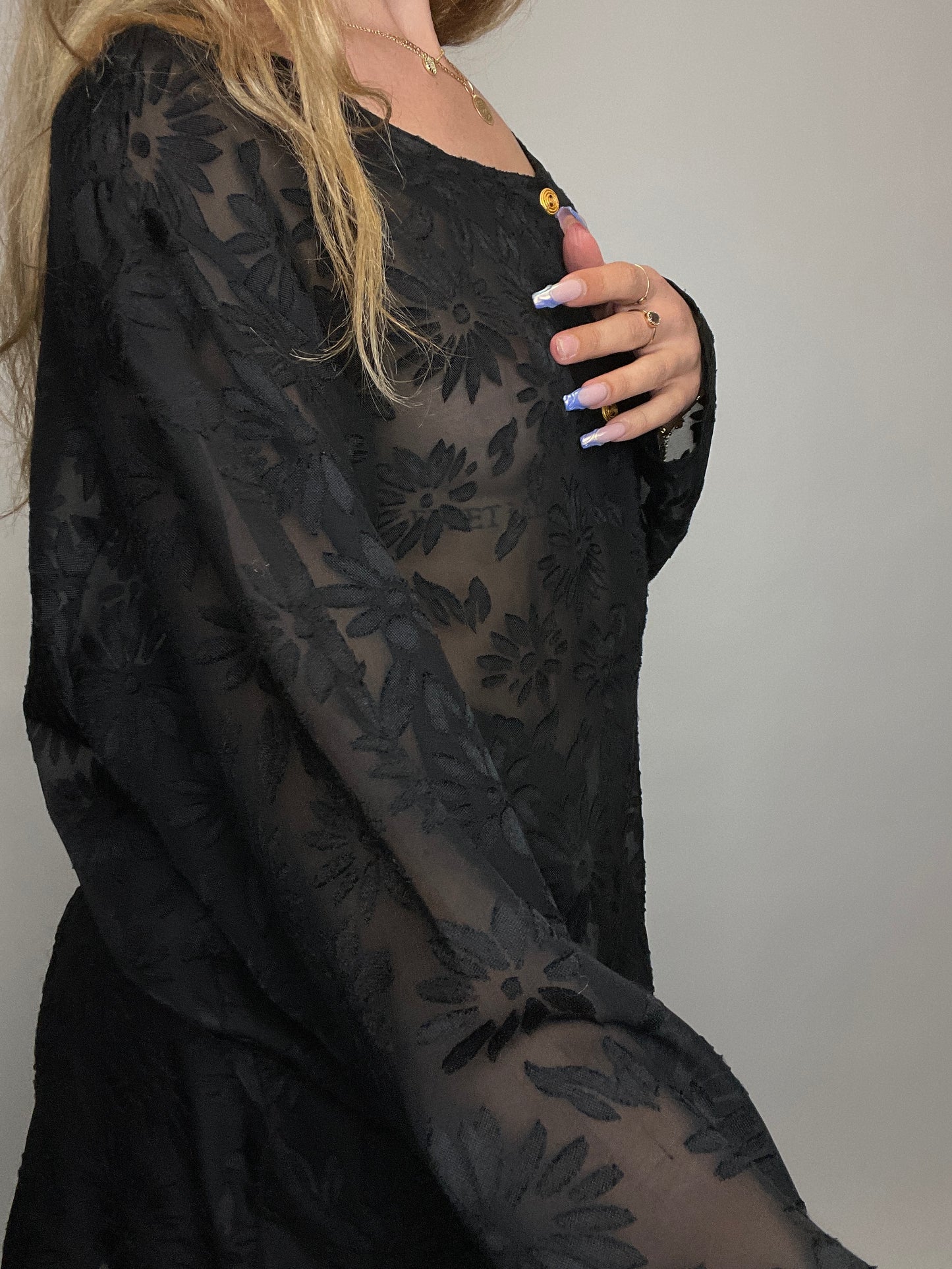 Chemise brodé y2k transparente noir motif vintage