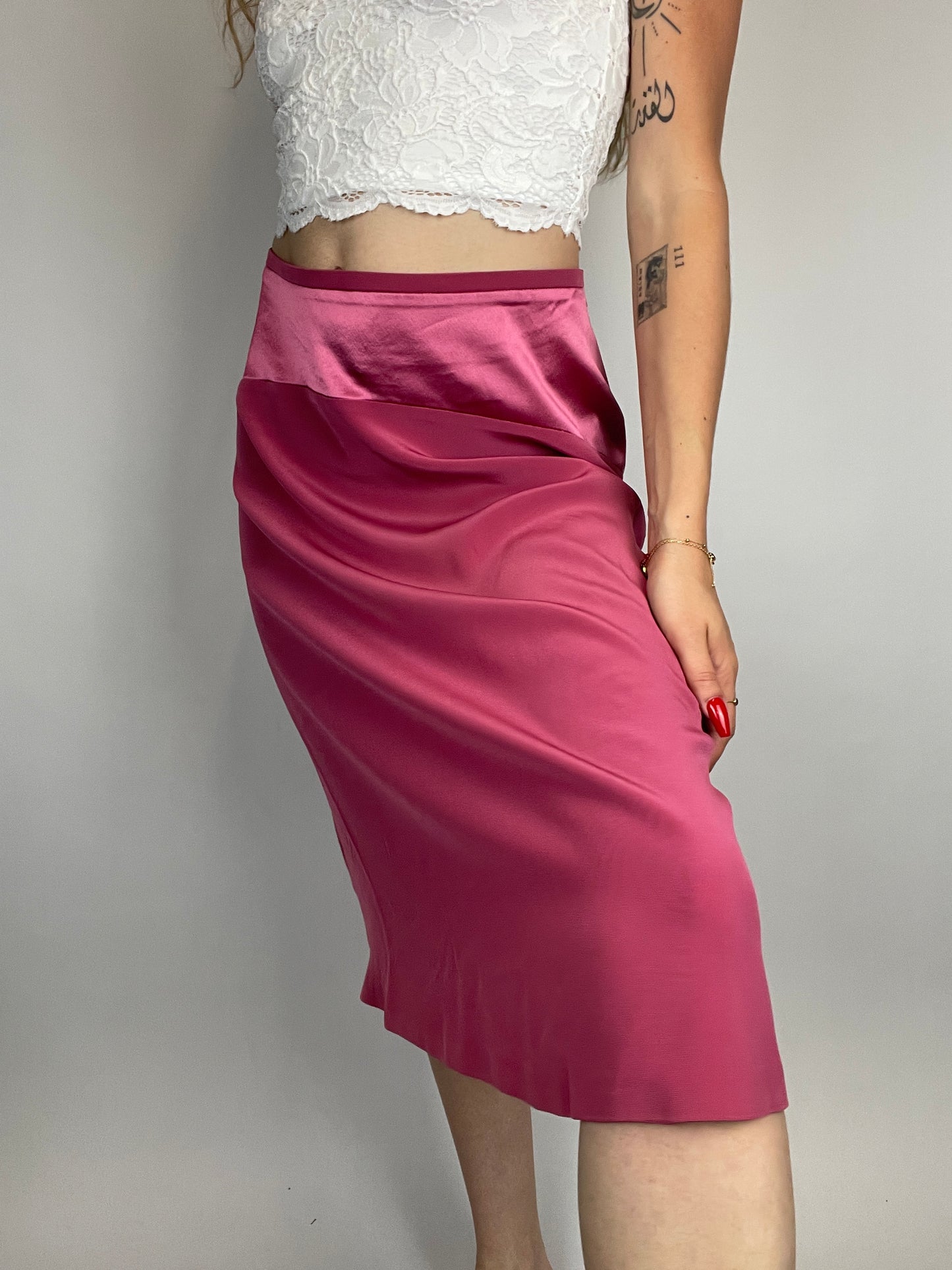 Jupe midi satinée y2k rose vintage