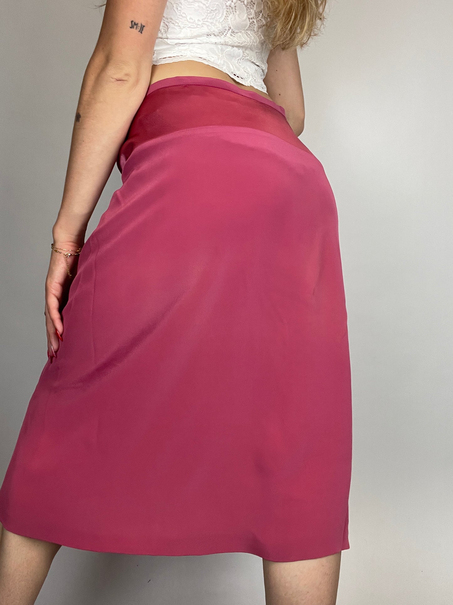 Jupe midi satinée y2k rose vintage